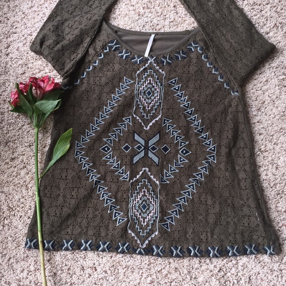 Free people green lace blouse - Picture 2 of 4